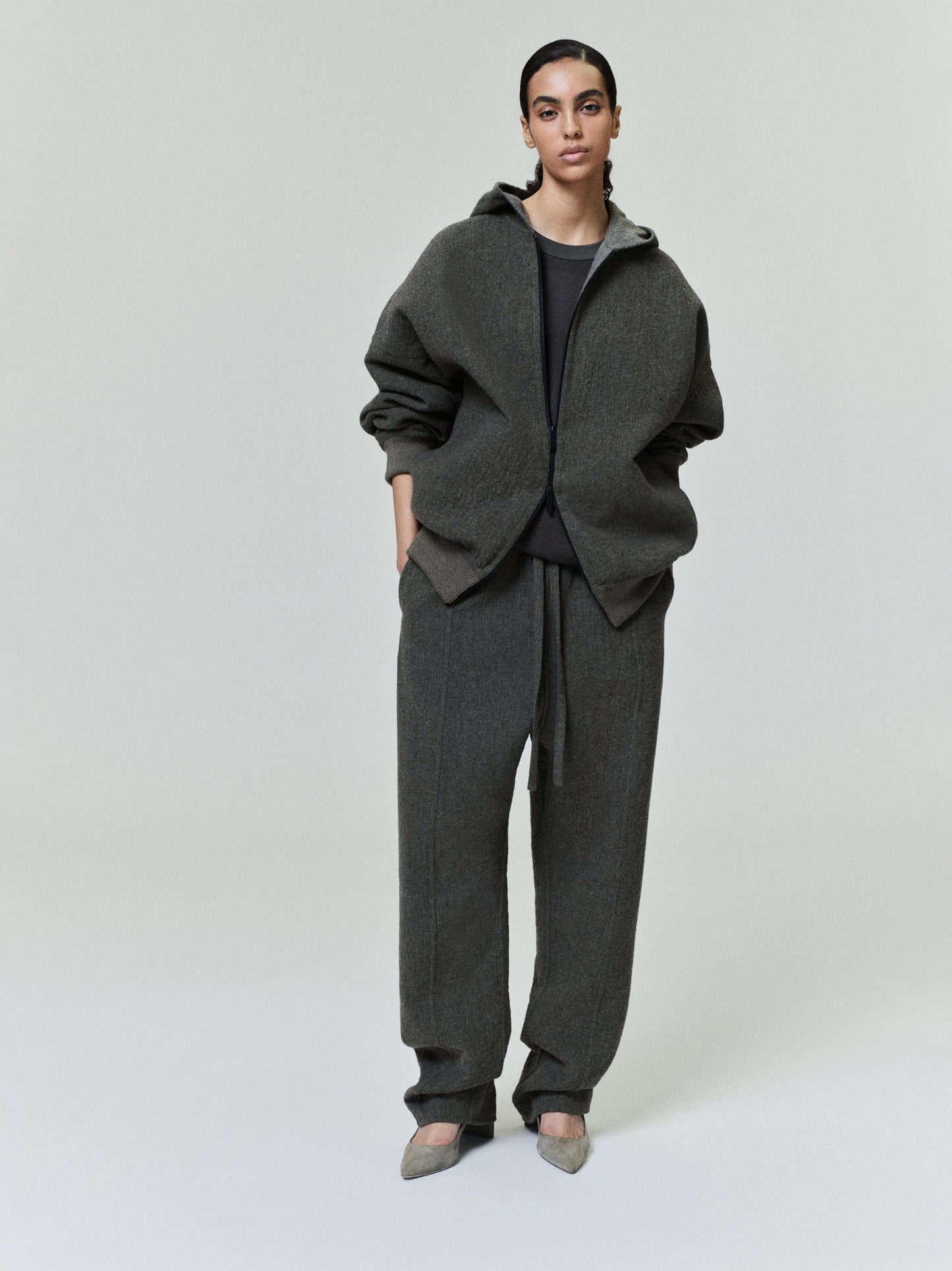 Textured Wool Zip Up Hoodie