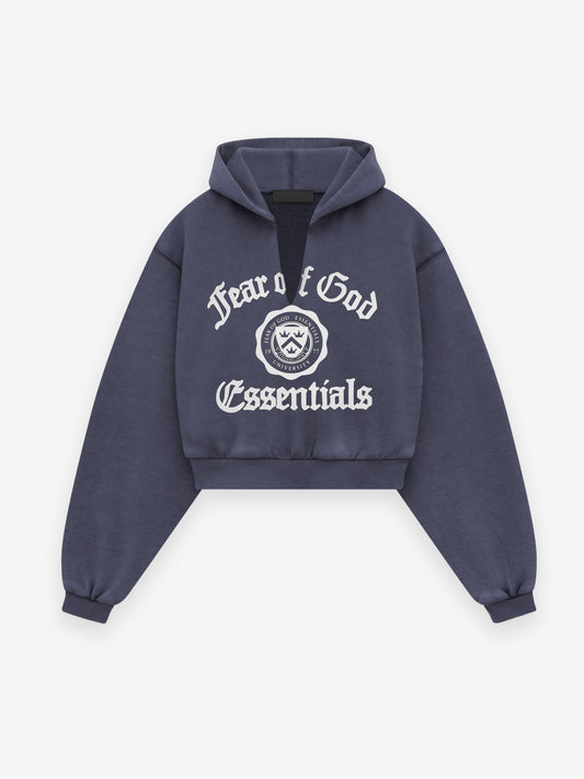 Women's Heavy Fleece Cropped V-Neck Essentials Hoodie