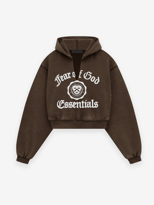 Women's Heavy Fleece Cropped V-Neck Essentials Hoodie